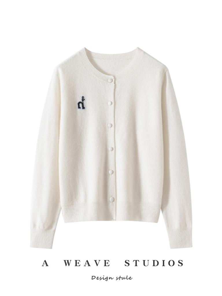 Embroidered Cashmere & Alpaca Cardigan - Women's Waist-Cinching Knitwear for Autumn/Winter