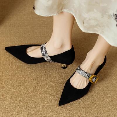 Mode Spitz zulaufende Sexy Schlangenmuster Schuhe Damen Mittlere Absätze Flache Sandalen 2024 Herbst Designer Party Schuhe Pumps Elegant Mujer Zapatos