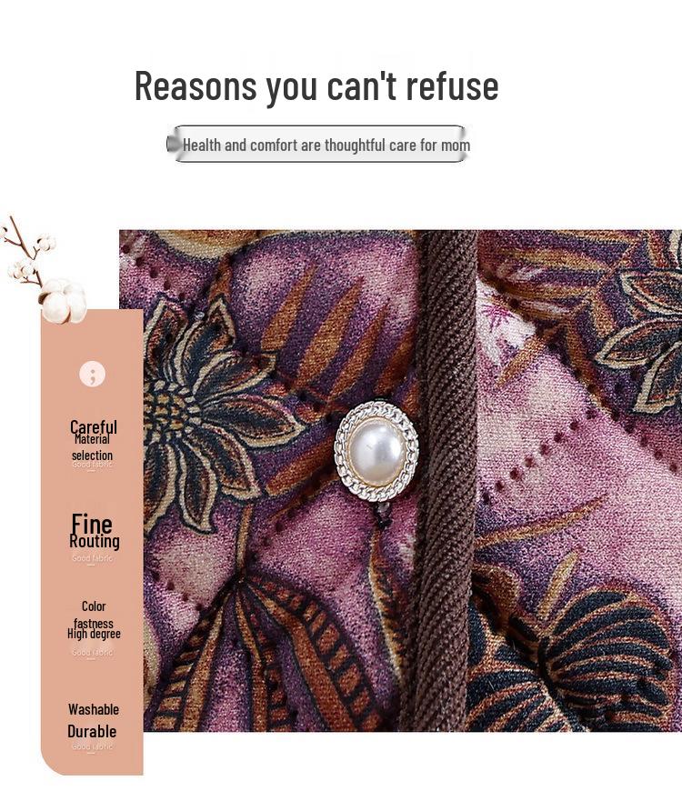 Chic Winter Cotton Outfit: Velvet-Lined Jacket & Pants Set for Middle-Aged and Elderly Women