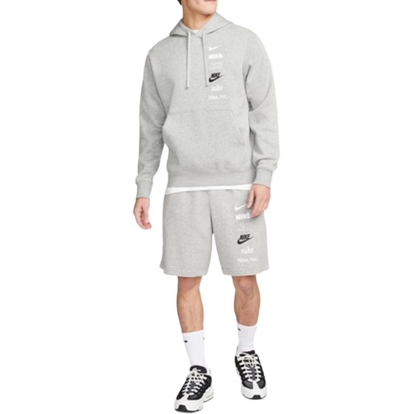 Nike Letter Print Hoodie With Drawstring Long Sleeve Men Tops Gray DX0784-063