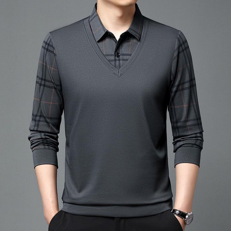 

Весенняя новая мужская рубашка поло с длинными рукавами с лацканами, мужская модная деловая повседневная мужская футболка среднего возраста с воротником 4XL