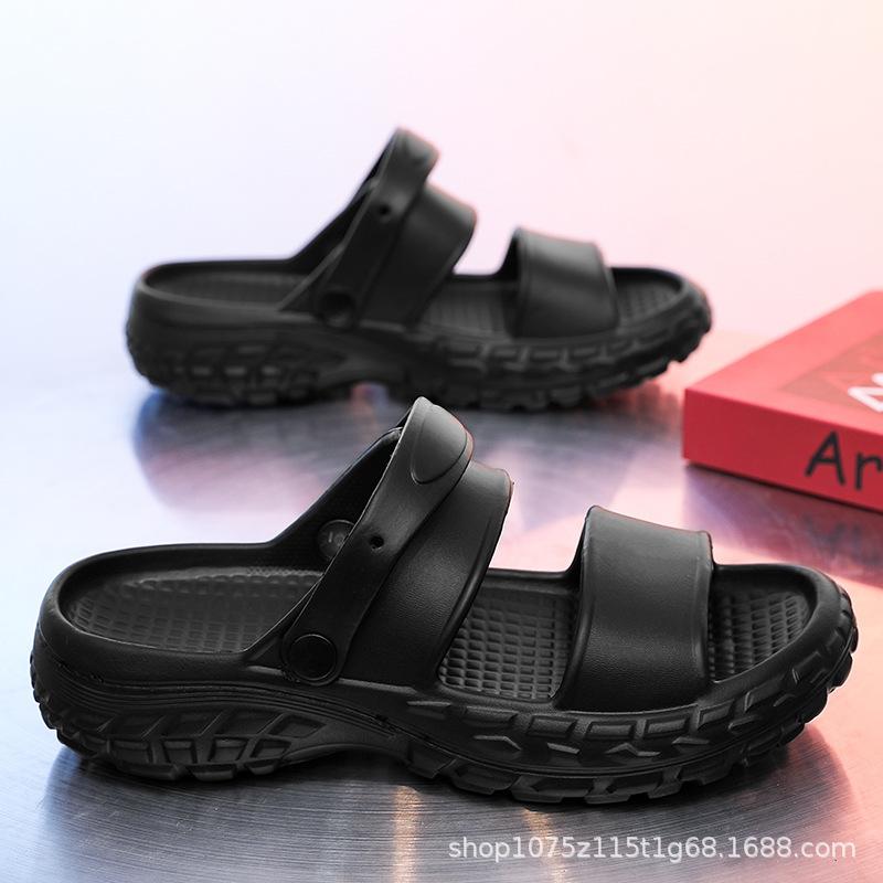 

Тапочки мужские новые толстая подошва однотонные простые сланцы для дома нескользящие пляжные крутые тапочки могут быть 44-45 чёрный