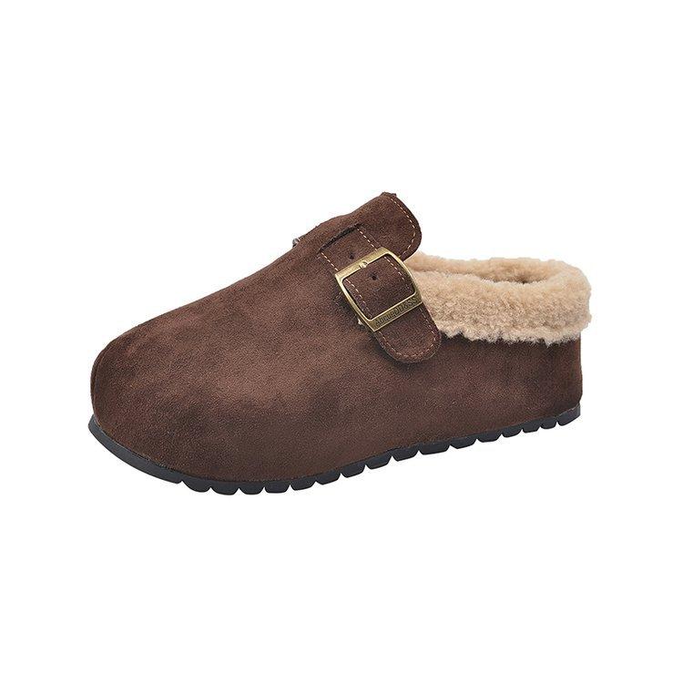 

[Ушилай] Женские зимние хлопковые тапочки на толстой подошве из овечьей шерсти, модель 2025 года, новая модная повседневная универсальная 40 коричневый