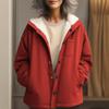 Women's Fashionable Solid Color Hooded Long Sleeved Button Pocket Warm Jacket Jacket
