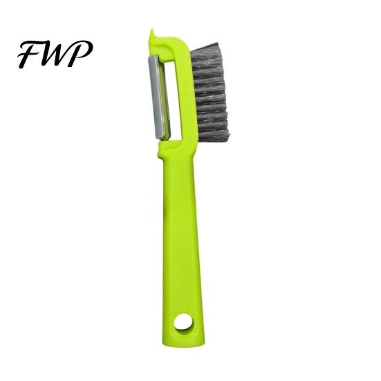 Durable Stainless Steel Blade Vegetable Peeler with Brush Fruit Carrot Cucumber And Ergonomic Grip Kitchen Gadget for Removing Skin & Cleaning 1pc