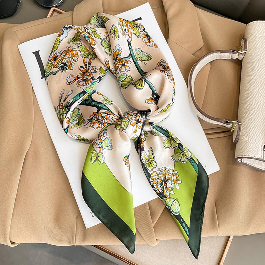 70cm Women Square Silk Scarf Flower Print Small Neckerchief Female Shawl Headscarf Foulard Bandana  Accessories Wap Hijab
