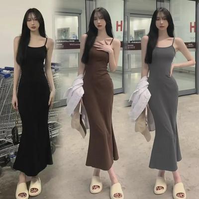2025 Summer Fishtail Suspender Dress - Sleeveless, Backless, Pure Temperament
