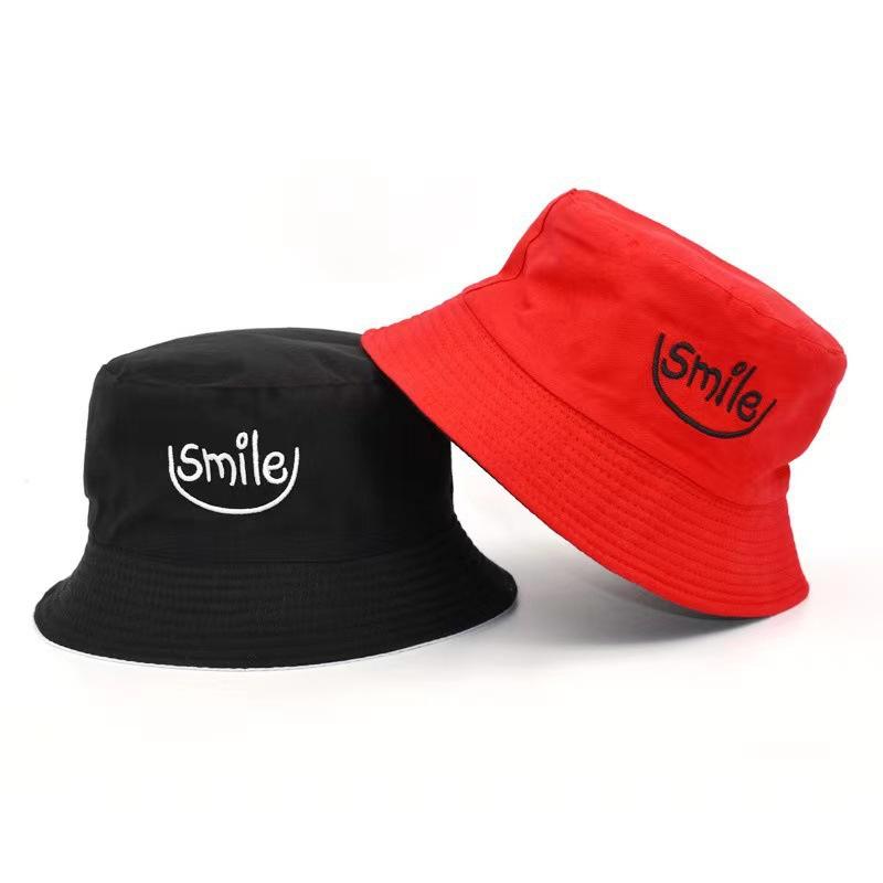 Double-sided Fisherman Hat for Women Embroider Smiley Face Two-sided Sun Hat All Year Roundneutral Basin Hat Fashion Foreign Style Hat