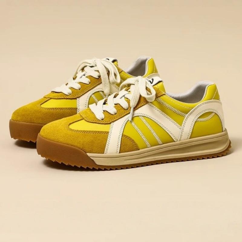 

Fashion Women Sneakers New Retro German Training Shoes Women Winter Velvet Fur Flat Casual Forrest Gump Shoes Women Lace-up Round Toe 40 жёлтый