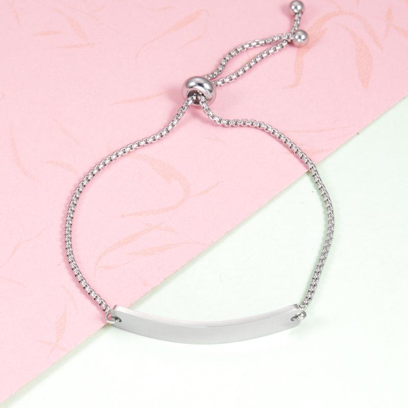 Mirror Titanium Steel Long Rectangular Engravable Bracelet with Adjustable Box Chain серебряный