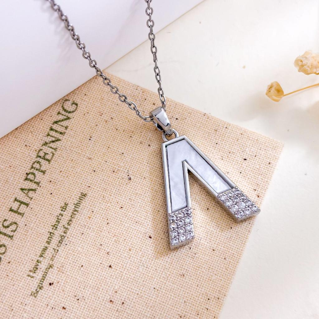 Necklace letter flower micro-inlaid zircon necklace accessories feminine minimalist design sense niche versatile titanium steel accessories