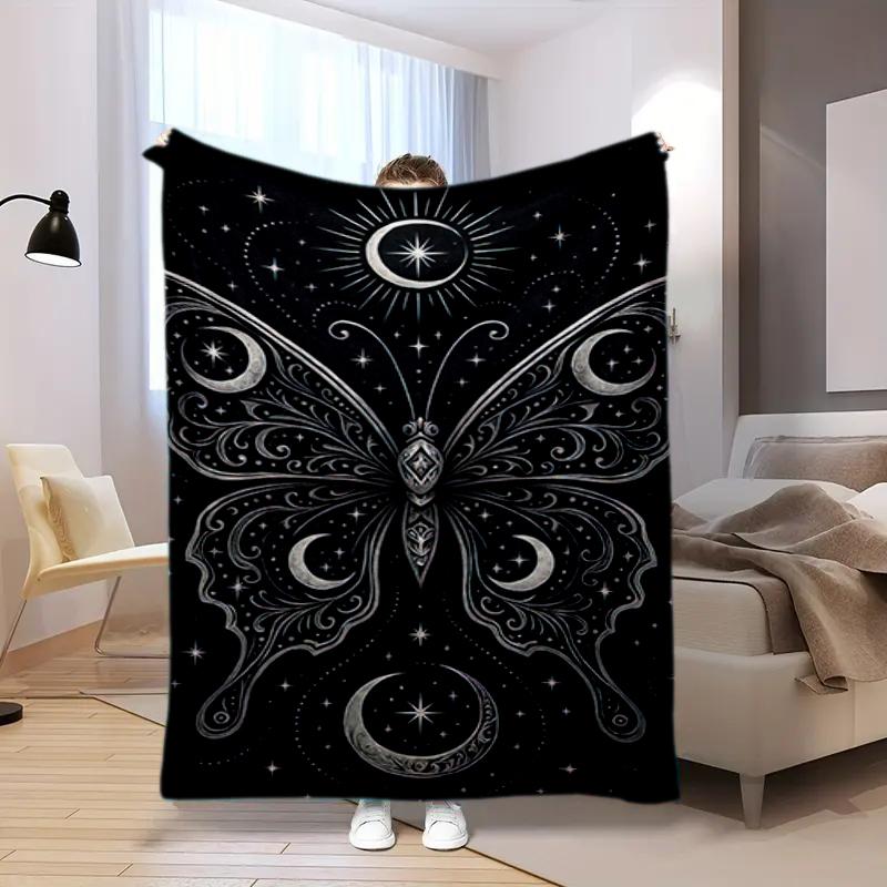 Dark Romance Butterfly Roses Blanket Sofa Blanket Camping Trip Bedroom Outdoor Plush Blanket Digital Printing