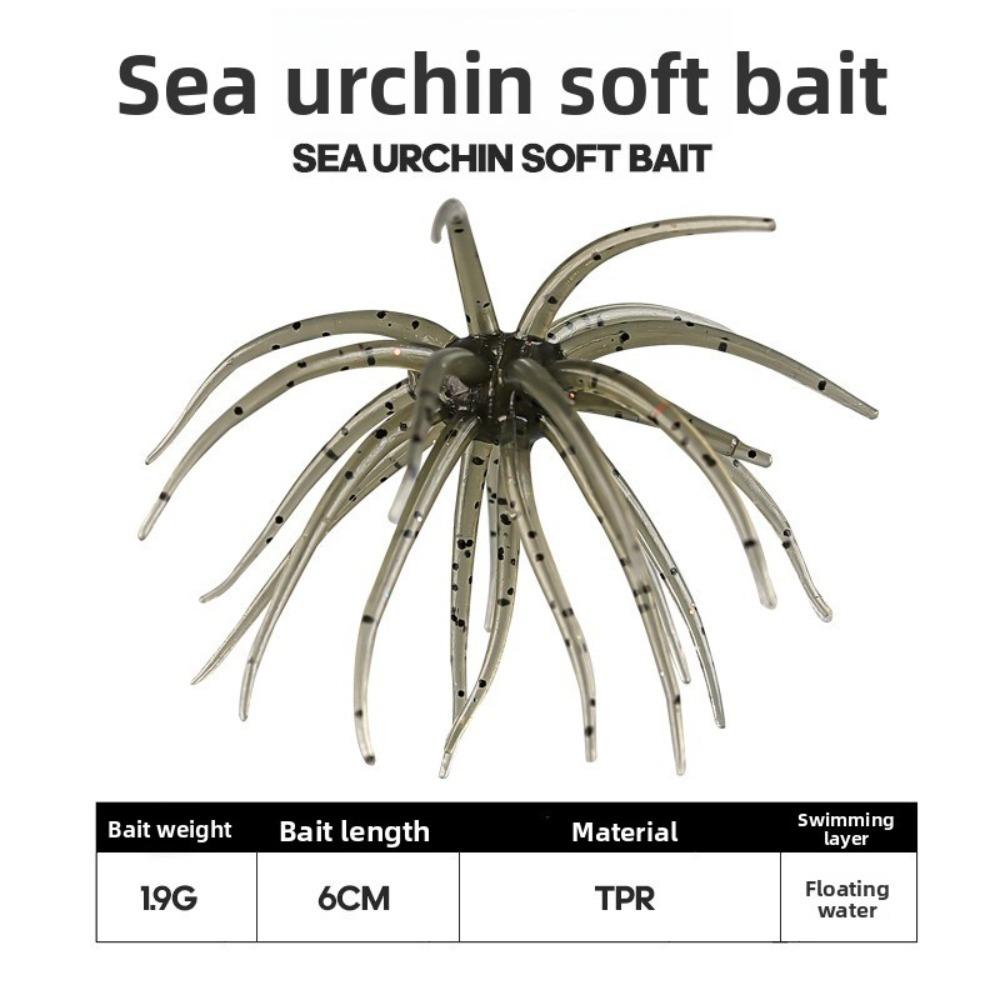 5pcs Set 5cm 1.9g Sea Urchin Lure TPE Material Floating Design Fishing Bait Soft Worm Shape Biomimetic Soft Worm