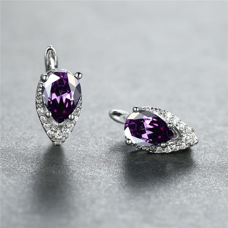 Boho Small Gold Blue Stone Clip Earrings Vintage Zircon Wedding Jewelry For Women