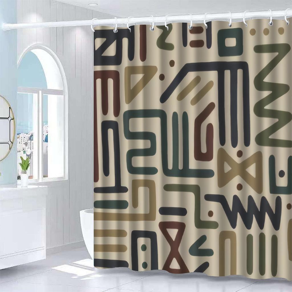 1pc Black Line Shower Curtain, Bathroom Decoration Pattern
