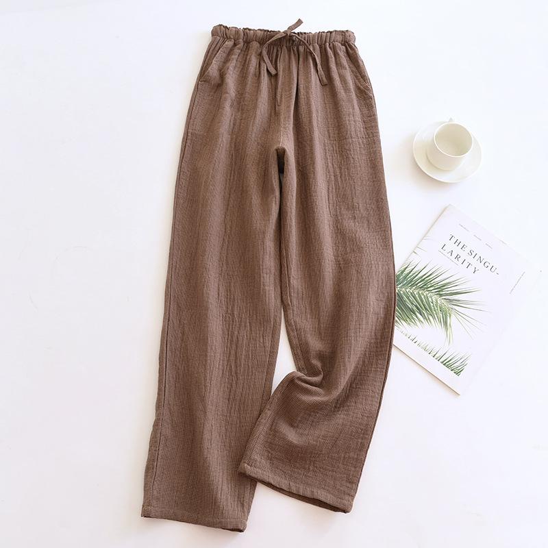 2026 New Spring and Autumn Couple Sleeper Pants 100% Cotton Gauze Color Knitted Pants Women's Checkered Home Pants