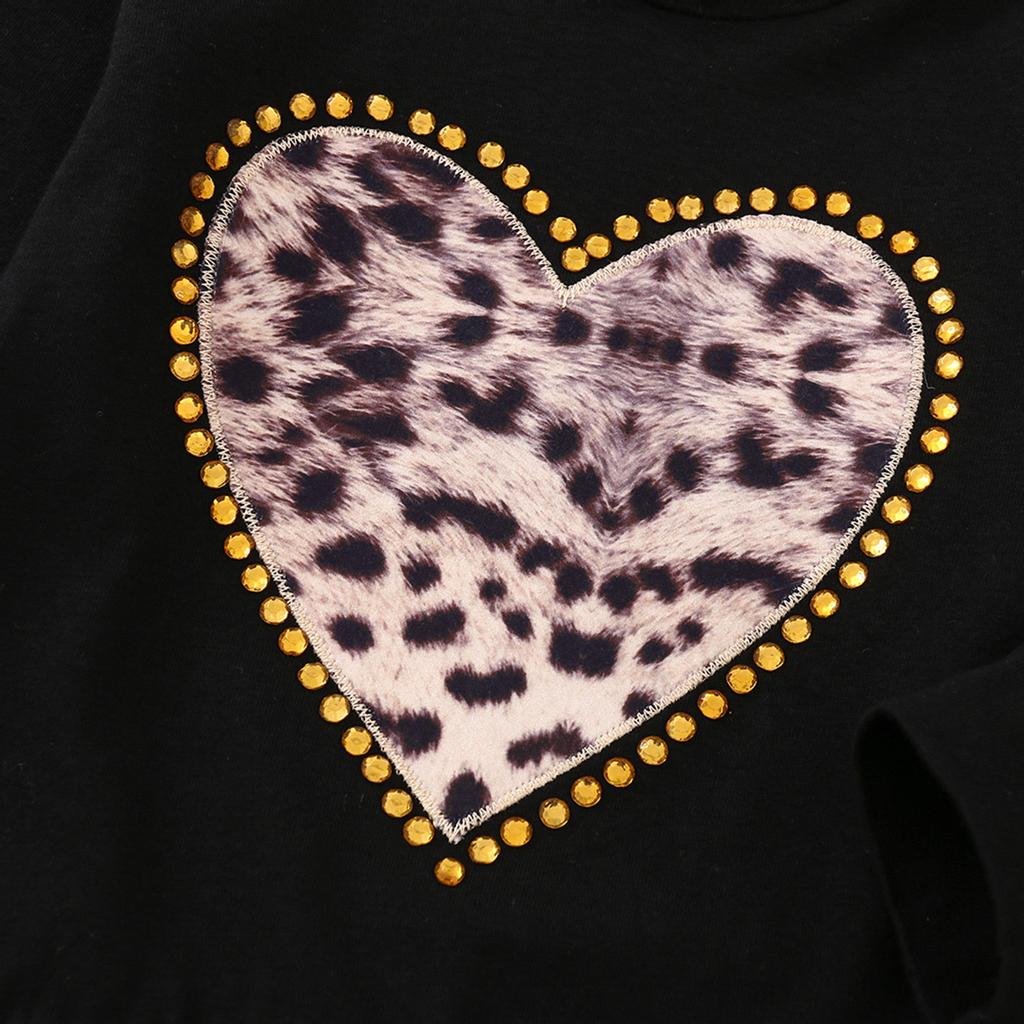 Newborn Infant Baby Girls Diamantes Heart Leopard Print Hoodie+Pants Set Outfit