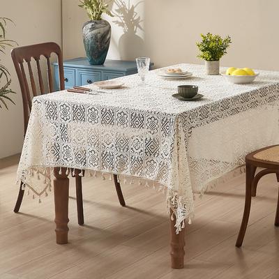 American Retro Pastoral Hollow Crochet Tablecloth Rectangular Round Dining Table Coffee Table Tablecloth Cabinet Cover Towel Household