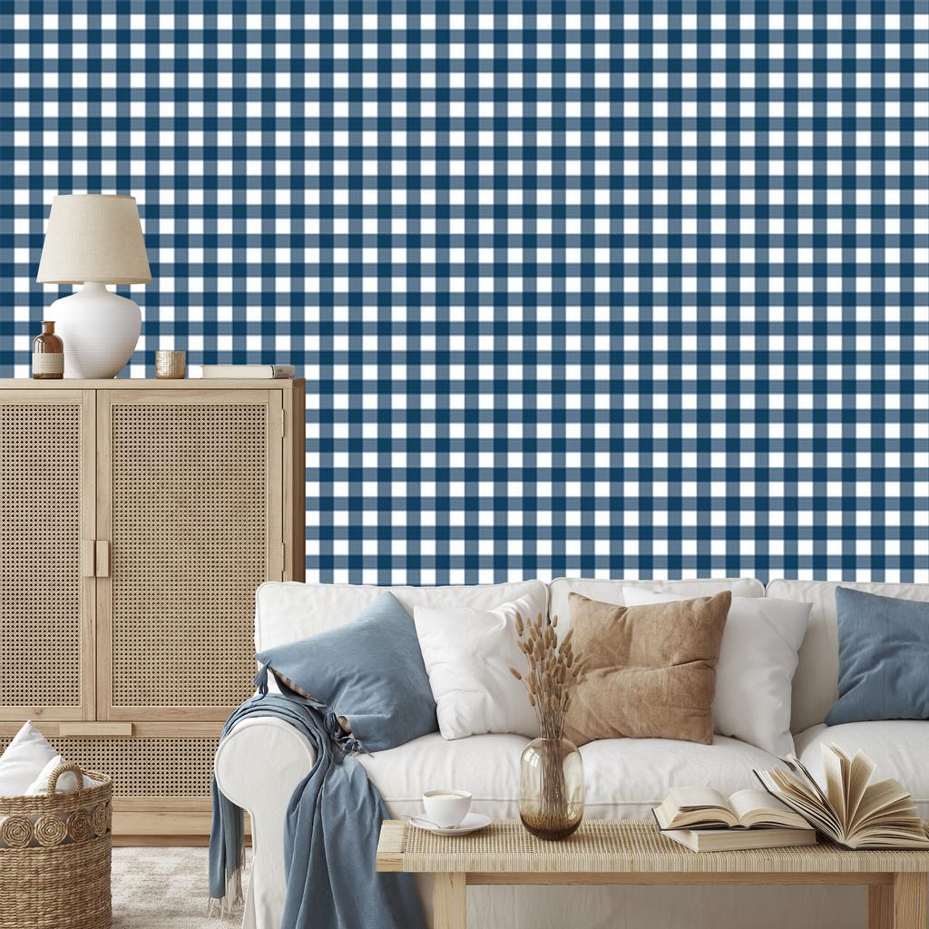 Navy blue and red checkered wallpaper, blue and white, 50x1000