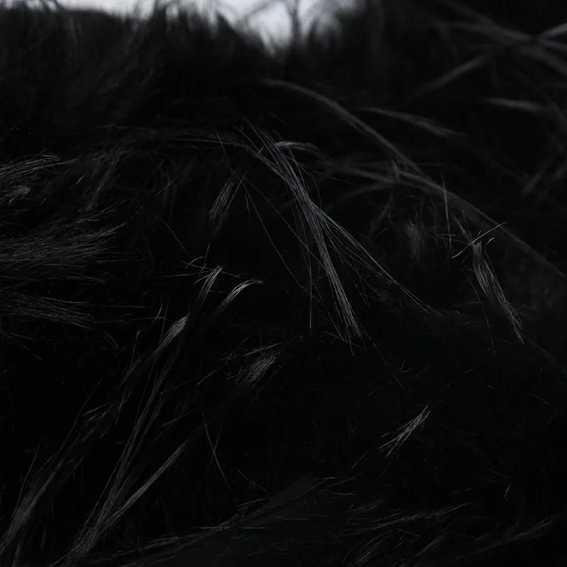 Jachetă Glugă Goth Guler de blană artificială întunecată Hanoare cu glugă cu fermoar Buzunare gotice Grunge Toamnă Negru Femei Streetwear Cardigane