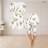 Women Plus Size Printed Round Neck Short Sleeve Flared Top Capri Pants Two Piece Pajama Set