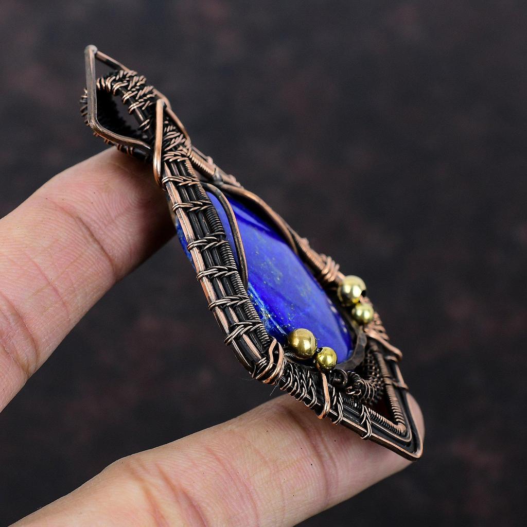 Lapis Lazuli Pendant Copper Wire Wrapped Pendant Handmade Pendant Lapis Lazuli Jewelry Original Gemstone Pendant Copper Jewelry Gift For Her