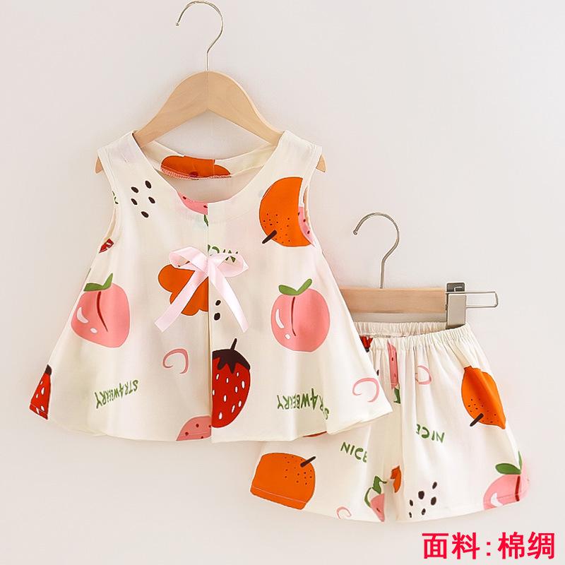 Girls Summer Floral Rayon Vest And Shorts Set Cute Baby Cotton Silk Home Wear Two Piece Outfit For Kids