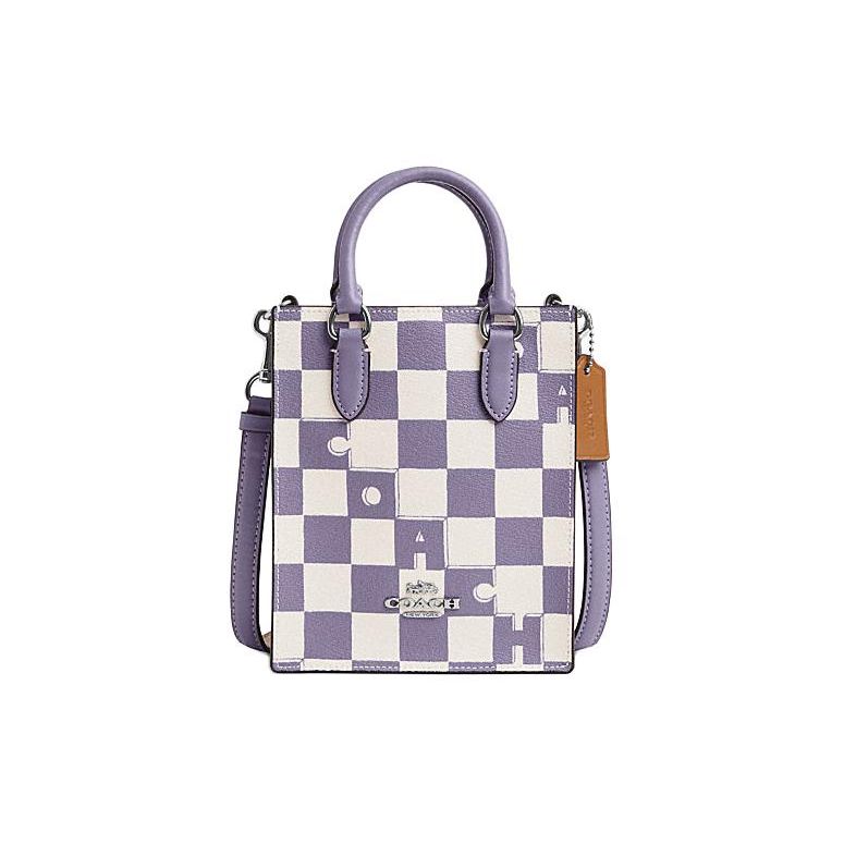 

Coach N/S Channel 14 Checkered Print Faux Leather Mini Handbag Women Handbags Light-Violet Chalk-White CR180-SVWPB Basic Set (Bag+Dust Bag)