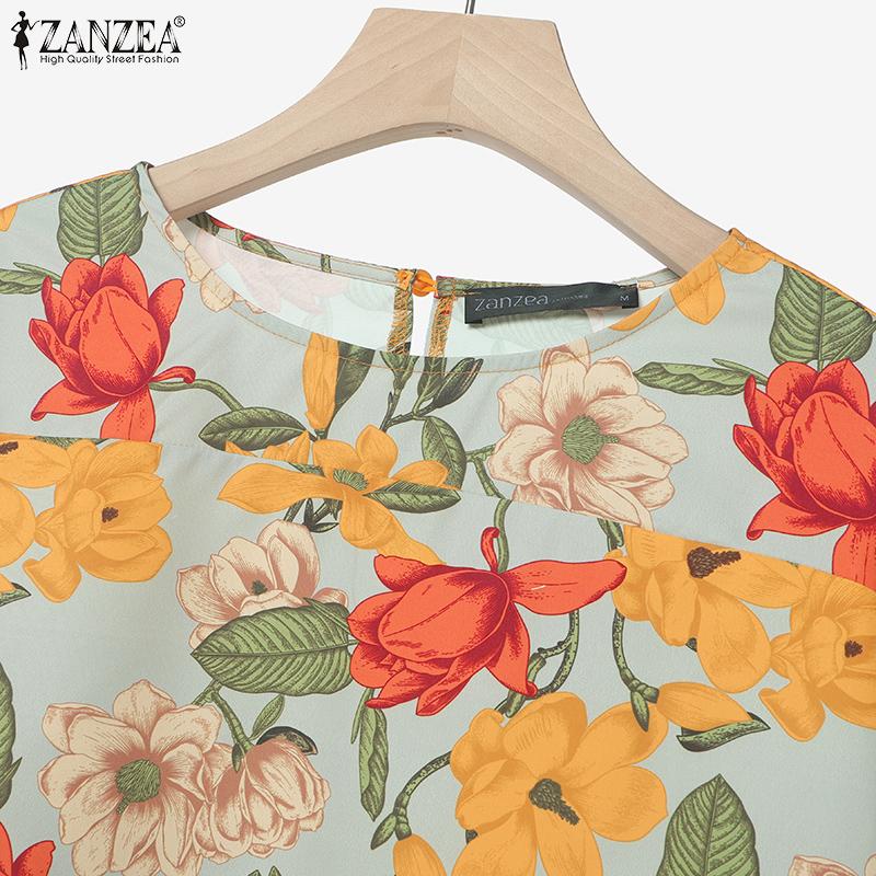 ZANZEA Women 3/4 Sleeve Print Blouse and Pants Casual Two Piece Suit Sets