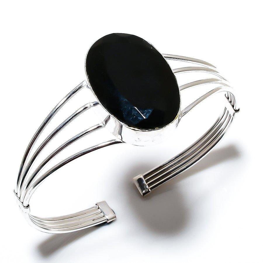 

Black Spinel Gemstone Handmade Ethnic Cuff Jewelry Bracelet AdjustableSR-2641