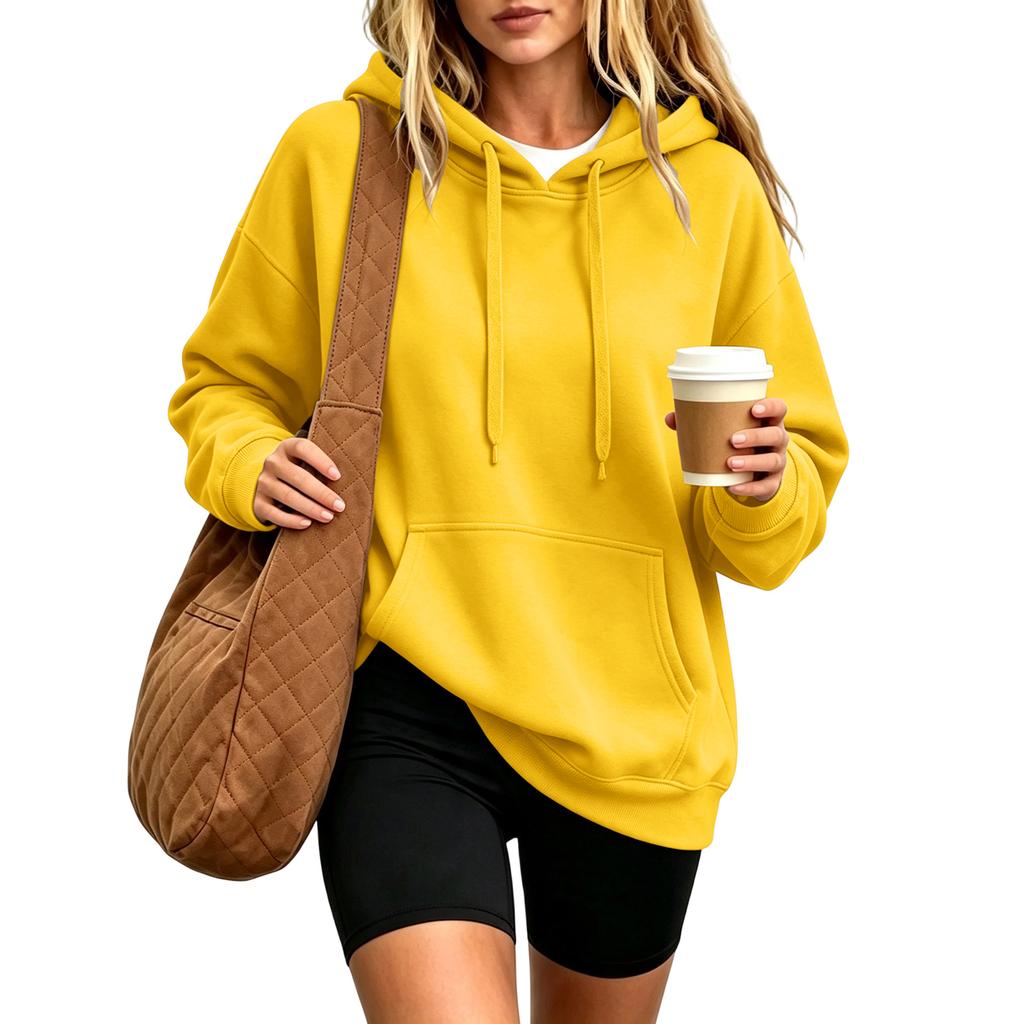 Damen Hoodie mit langen Ärmeln und Fronttasche, lässiger Pullover