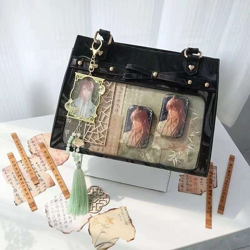 Y2k Women Vintage Ita Shoulder Bag Lolita Girl Transparent Pocket Fashion Aesthetic Crossbody Bags Cute Bow DIY Display Handbags