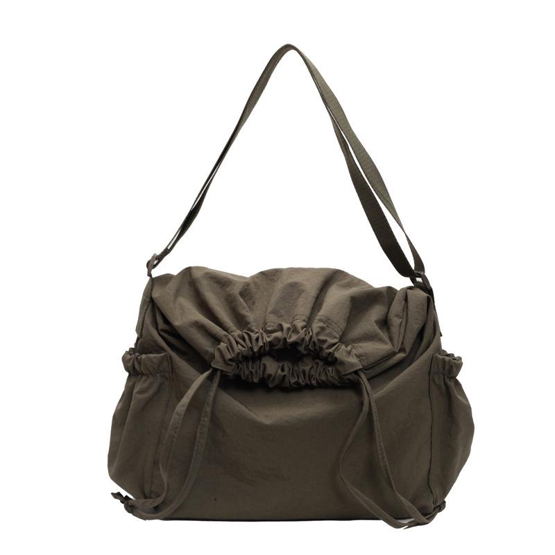 Couple Drawstring Oblique Span Bag Large Capacity Folding Messenger Bag Unisex Stray Bag Solid Color Casual Shoulder Bag