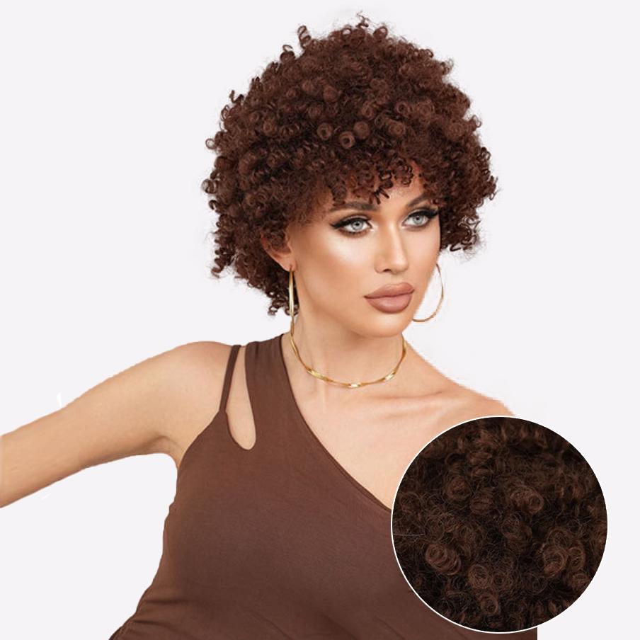 Parrucca Sintetica Corta Pixie Cut dall'Aspetto Naturale per Donne Nere - Ricci con Frangia Piena, Capelli Afro Marroni Resistenti al Calore per Uso Quotidiano e Feste