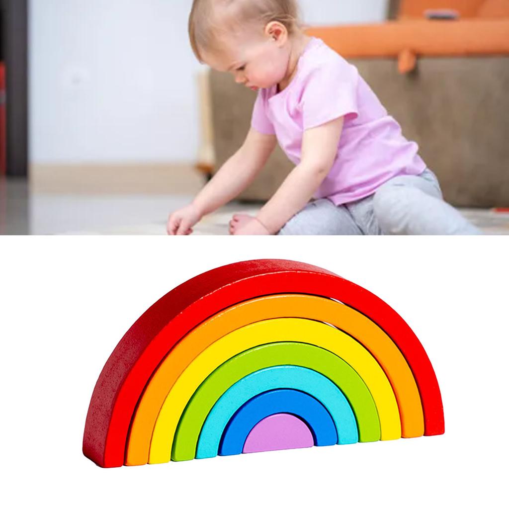 Wooden Stacker Blocks Puzzles Large Arch Shape Colorful Educational Stacking Toy for Toddlers Type