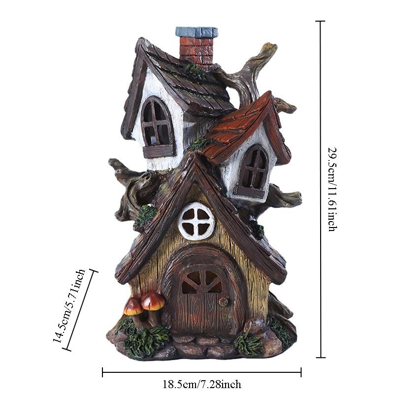 Fairy Tale World Dwarf House Witch Castle Tree House Sculpture Resin Craft Outdoor Garden Patio Lawn Home Decoration Accessories