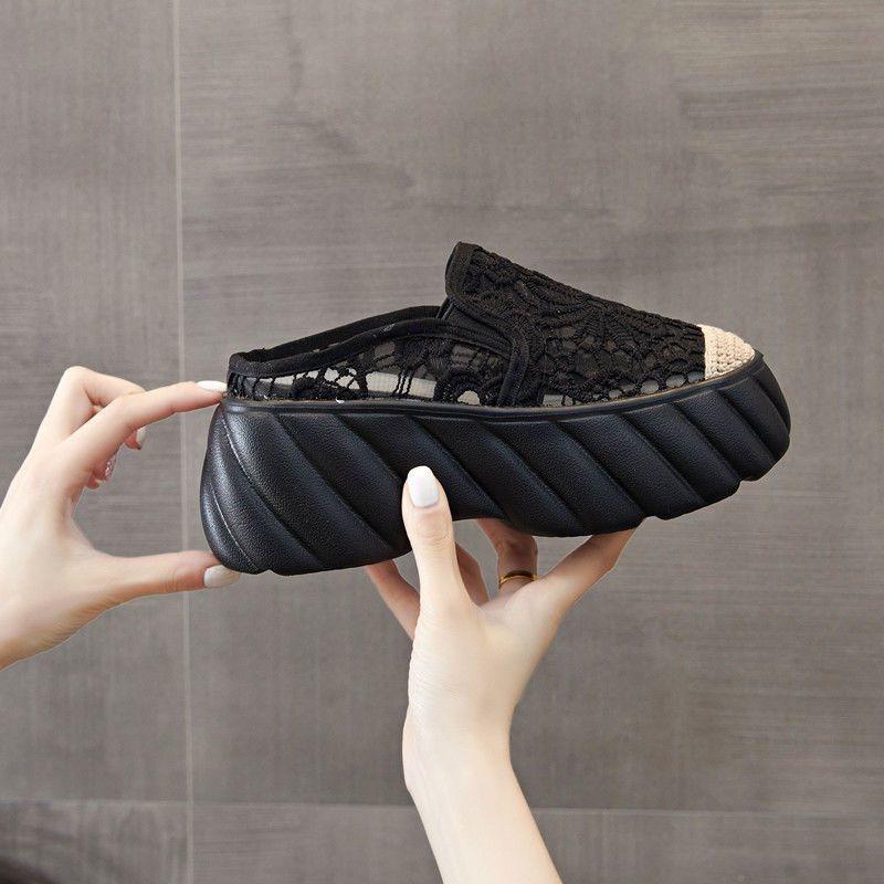 Baotou half slippers women's new platform fisherman shoes small height increase high-end cool slippers