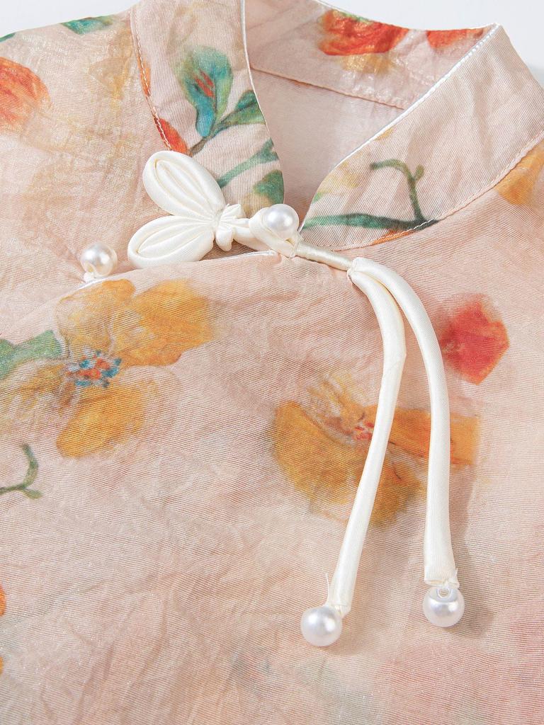 2025 Girls' Summer Hanfu Set: New Chinese National Style Top & Wide-Leg Pants, Children's Two-Piece.