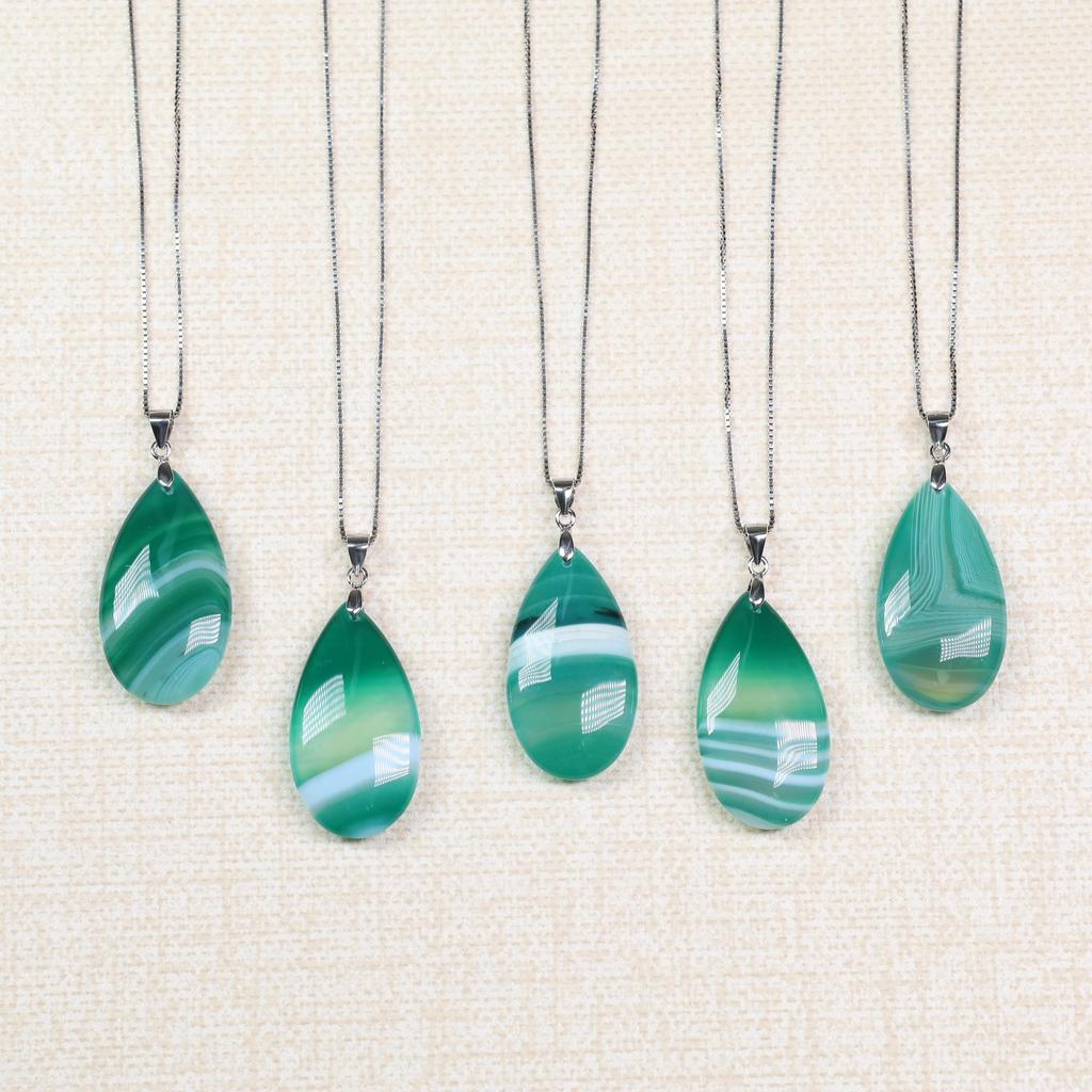 [COAI] COAI Line Green Agate Teardrop 925 Silver Necklace