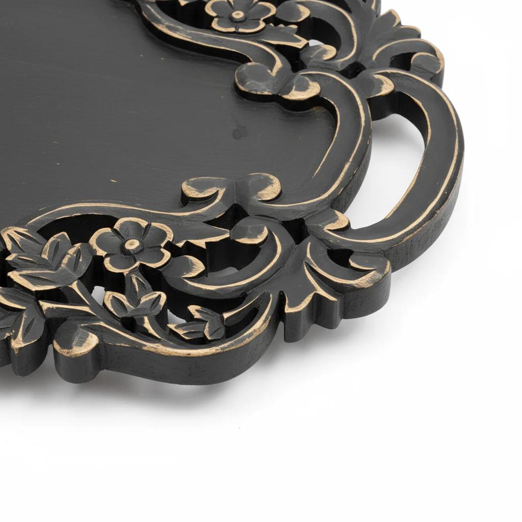 Handgefertigtes schwarzes Adirondack-Serviertablett aus geschnitztem Holz | Rustikales dekoratives Holztablett mit Griffen | Bauernhaus-Dekor