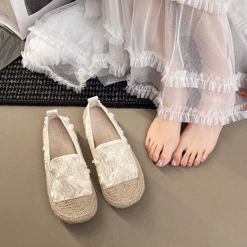 

Женская повседневная обувь Лето 2025 Новые туфли-балетки с круглым носком, дышащие, удобные, модного плетения, легкие, слипоны, вулканизированная подошва 35 бежевый