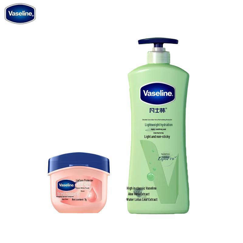 Vaseline Aloe Fresh Body Lotion & Sweet Peach Lip Balm Bundle