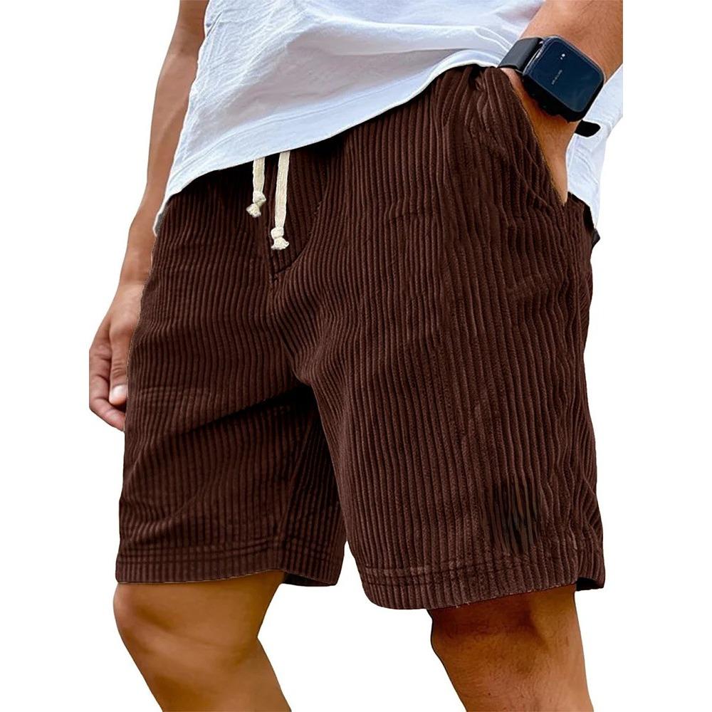 Men Vintage Logo Embroidered Corduroy Drawstring Loose Casual Fashion Shorts Soft Breathable Daily Outdoor Bottoms