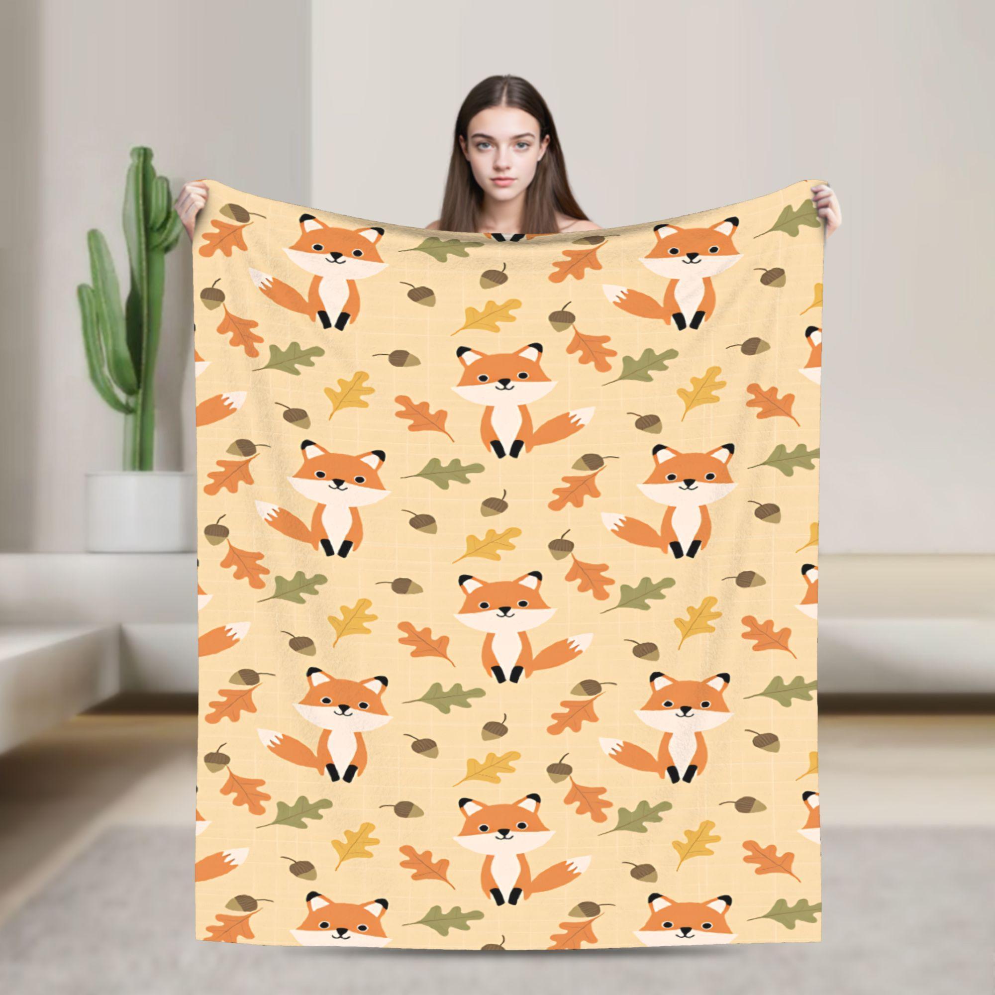 

Cozy Blanket Plane Travel Cute Fox Throw Blanket Casual Bedspread For Chair Sofa Bed 75x90cm