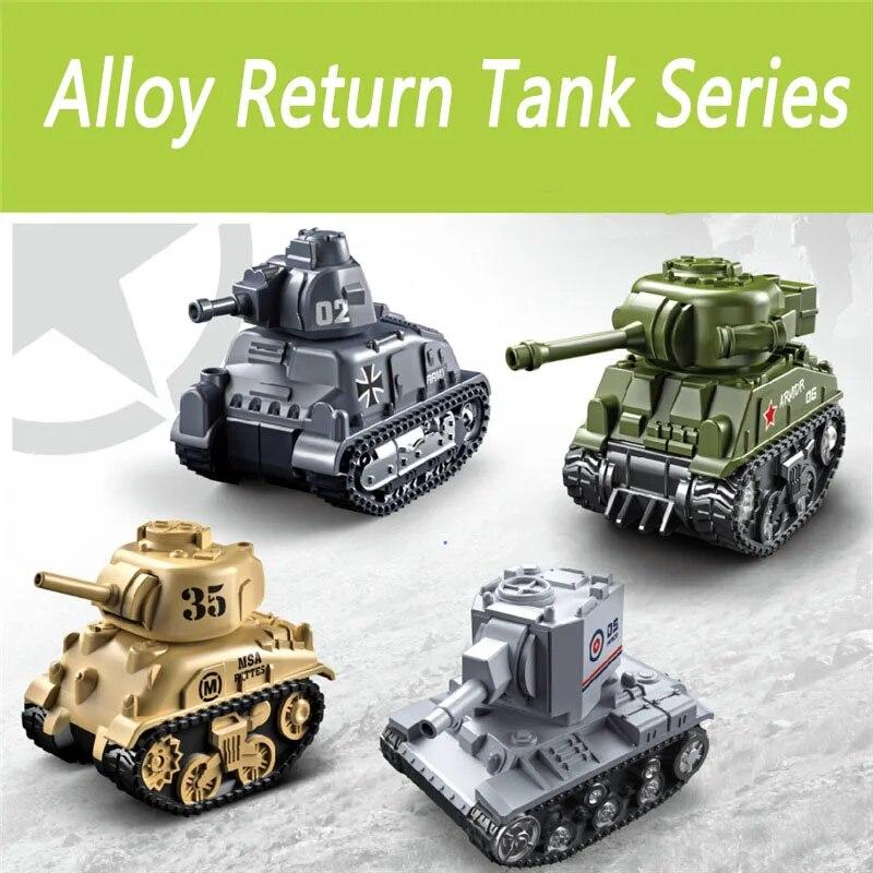 4PCS Alloy Armored Tank Car Model Set Children's Q Version Rebound Car Model Toy Birthday Gift