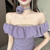 Chic Ruffled Off-Shoulder Bodycon Dress - French Style Slimming Mini Skirt