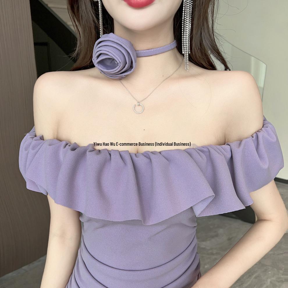 Chic Ruffled Off-Shoulder Bodycon Dress - French Style Slimming Mini Skirt