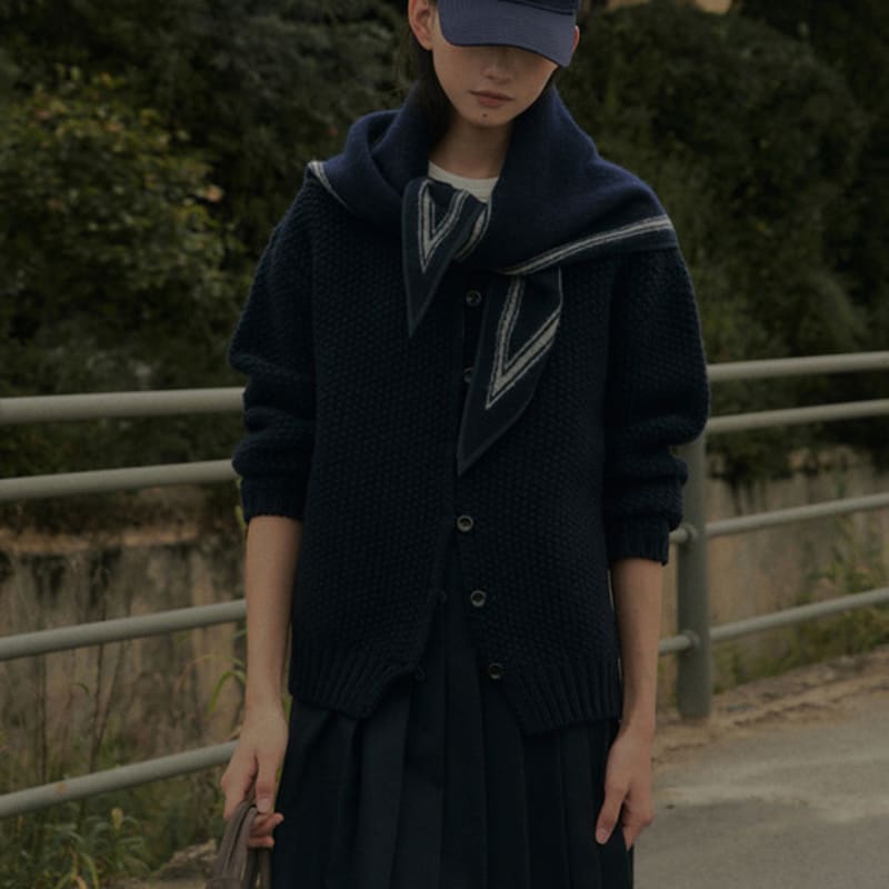 SAGEMENT EDAN COLOR SCHEME wool MUFFLER_GRAY-NAVY