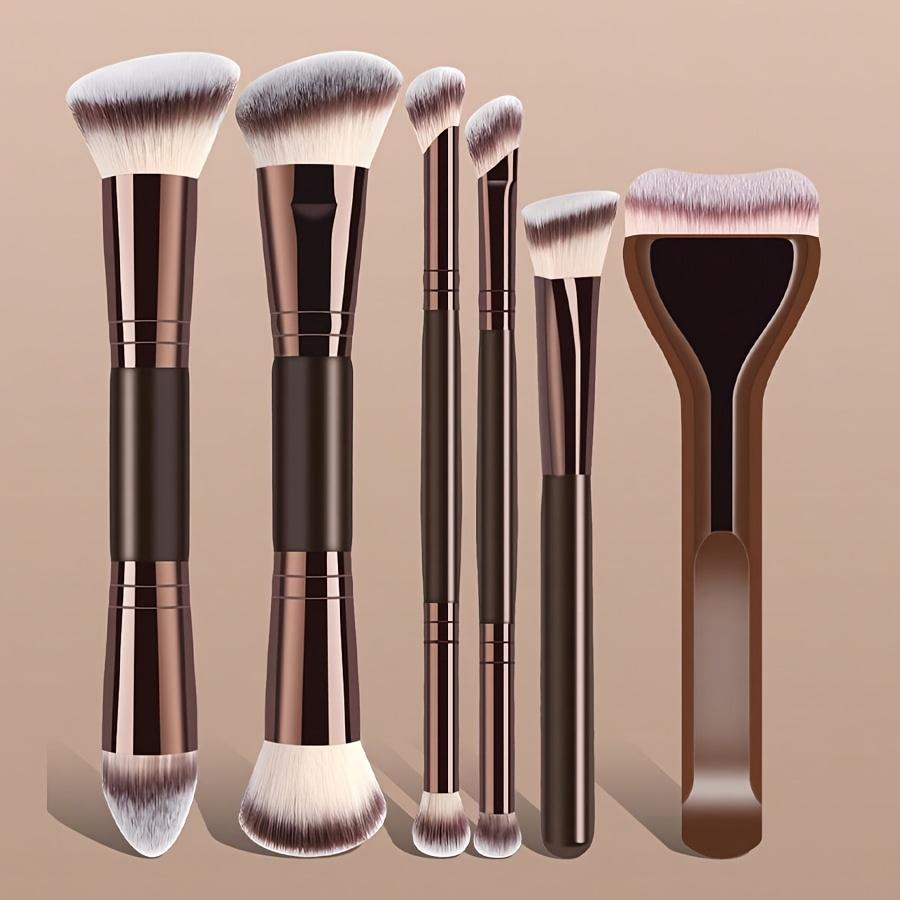 

Dual-Ended Makeup Brush Set, 6pcs, Foundation Brush, Concealer Brush, Contour Brush, Beginner-Friendly, No Powder Waste Beauty Tools