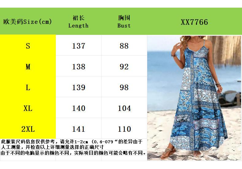 European, American spring and summer women's clothing vacation style printing casual V-neck suspender loose dress